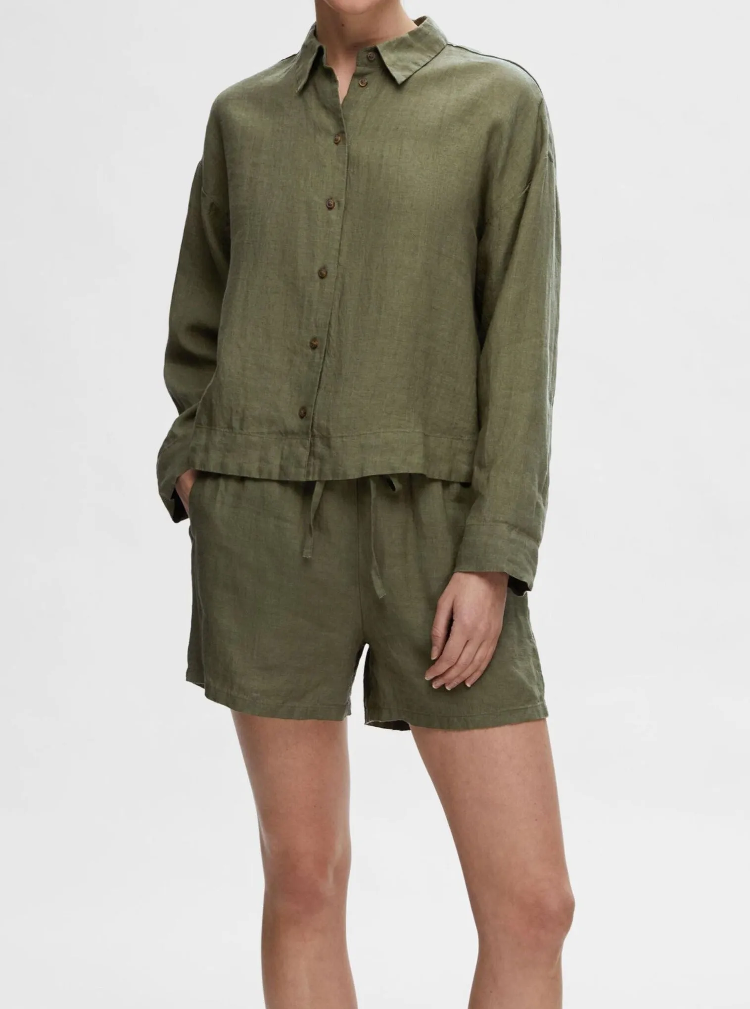 SLFLINNIE LS LINEN SHIRT | OLIVINE