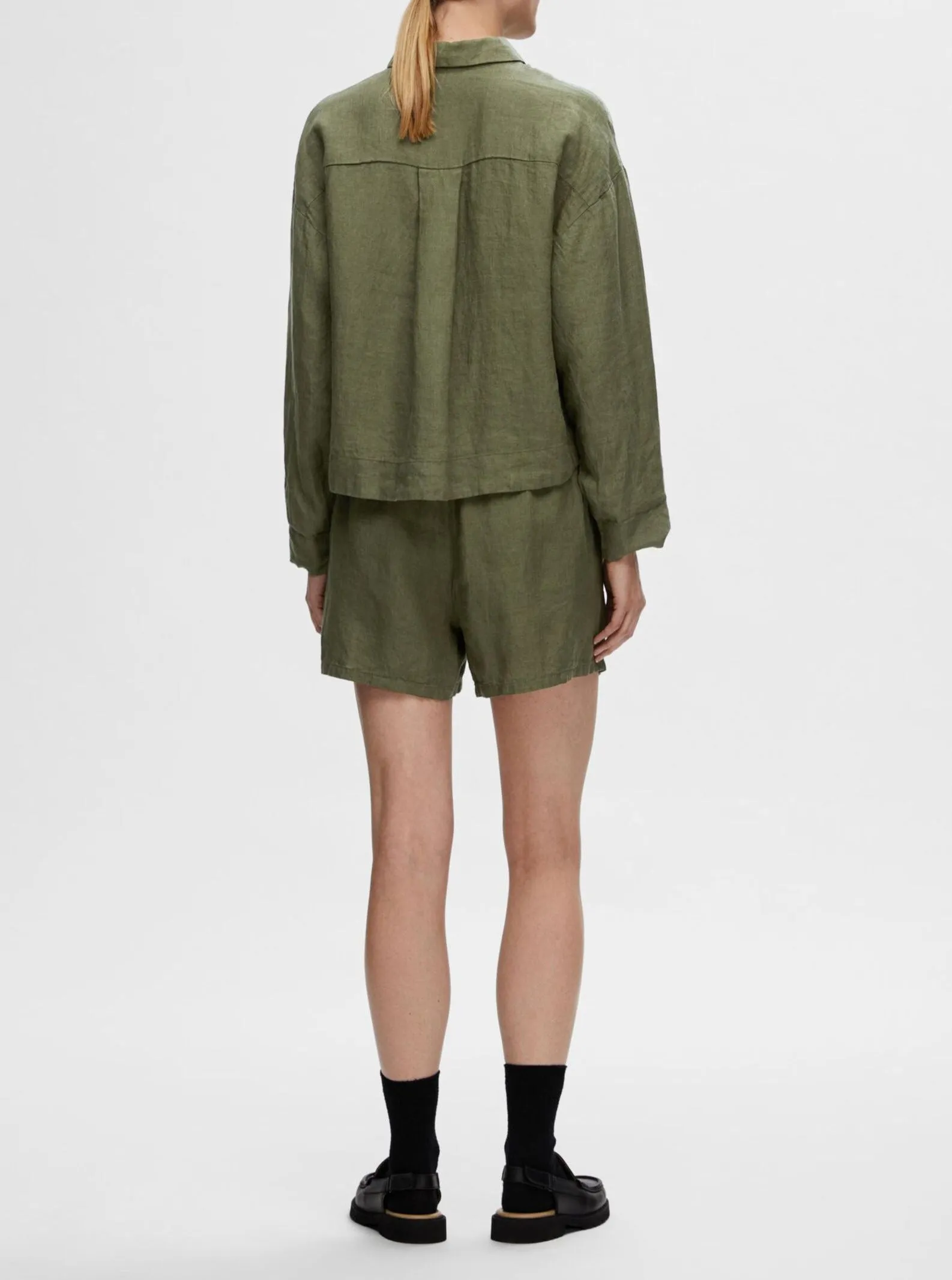 SLFLINNIE LS LINEN SHIRT | OLIVINE