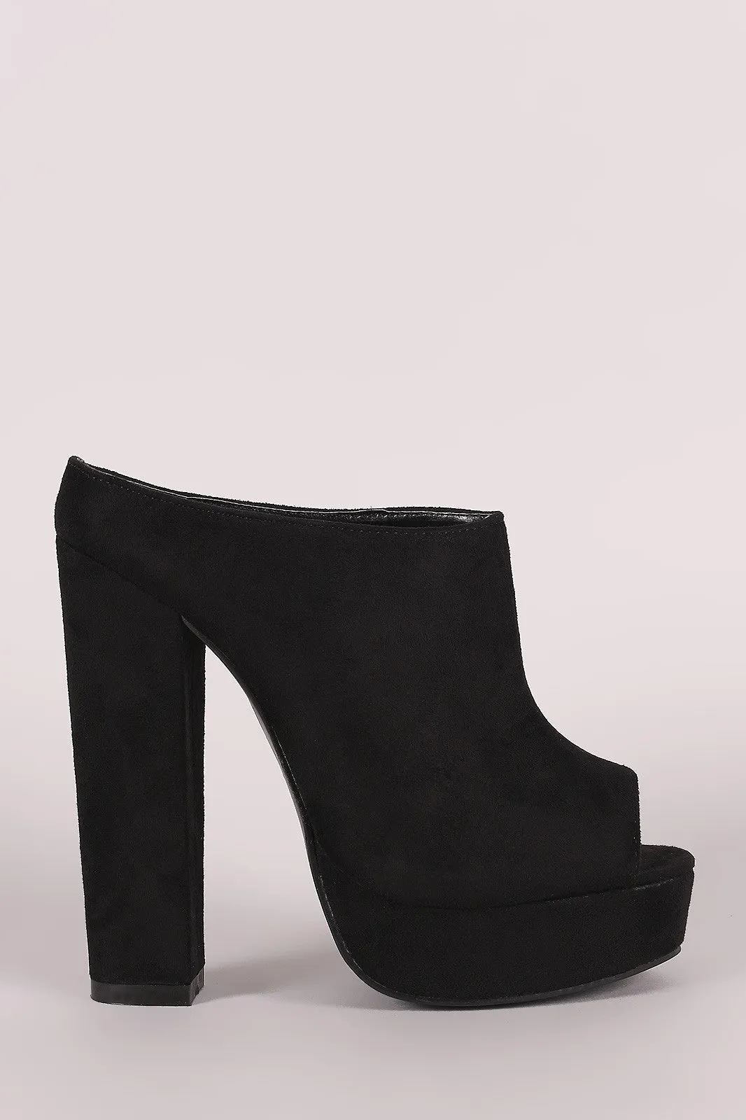 Suede Peep Toe Mule Chunky Platform Heel