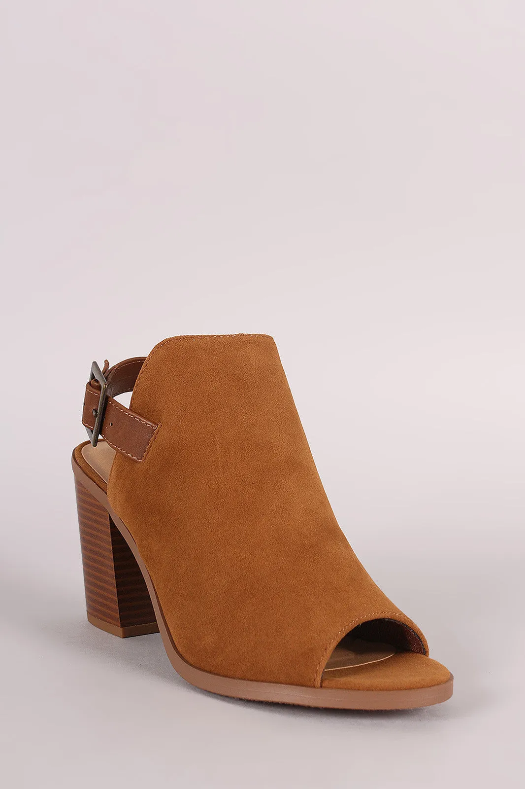 Suede Peep toe Slingback Chunky Mule Heel