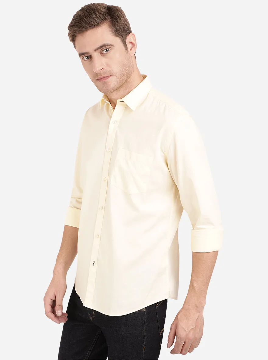 Transparent Yellow Solid Slim Fit Casual Shirt | Greenfibre