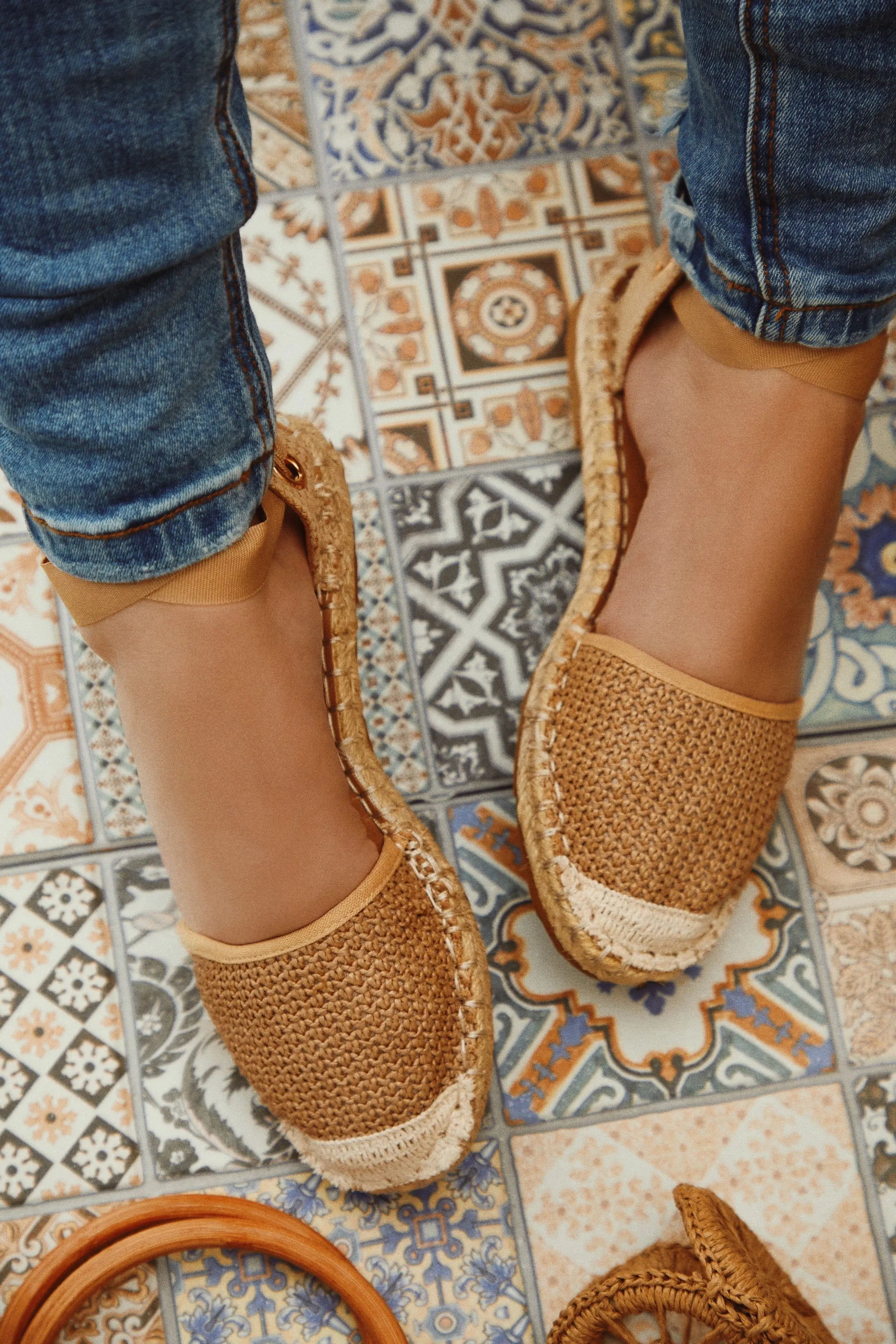 Vacation Sun Lace Up Espadrille Flats - Tan