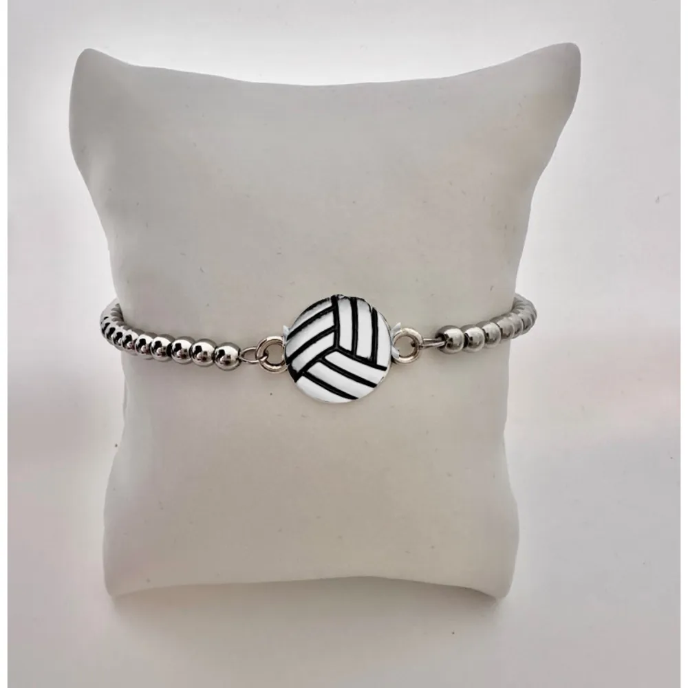 Volleyball Silver Beaded Bracelet