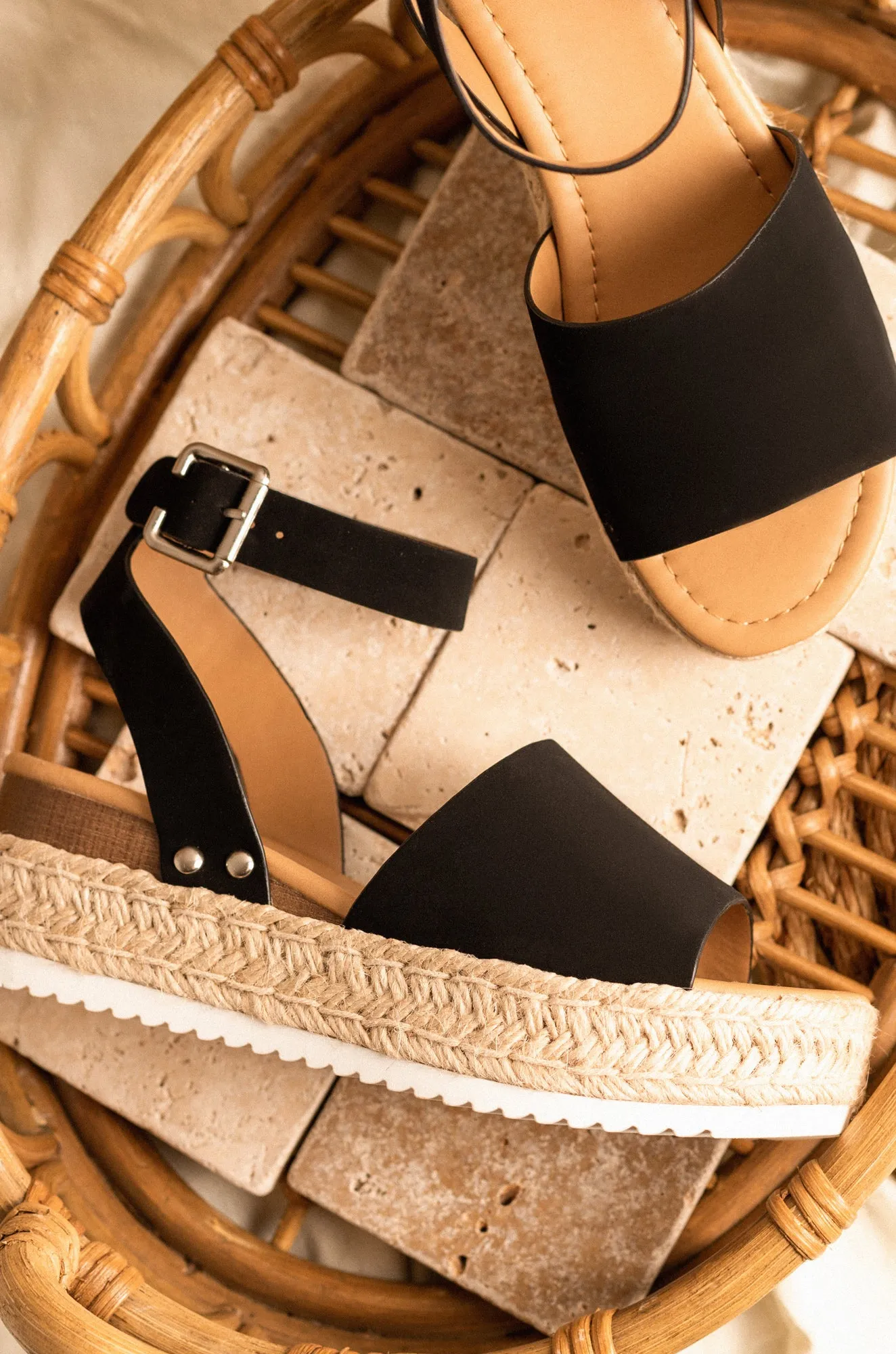 Voyage Platform Espadrille Sandals - Black