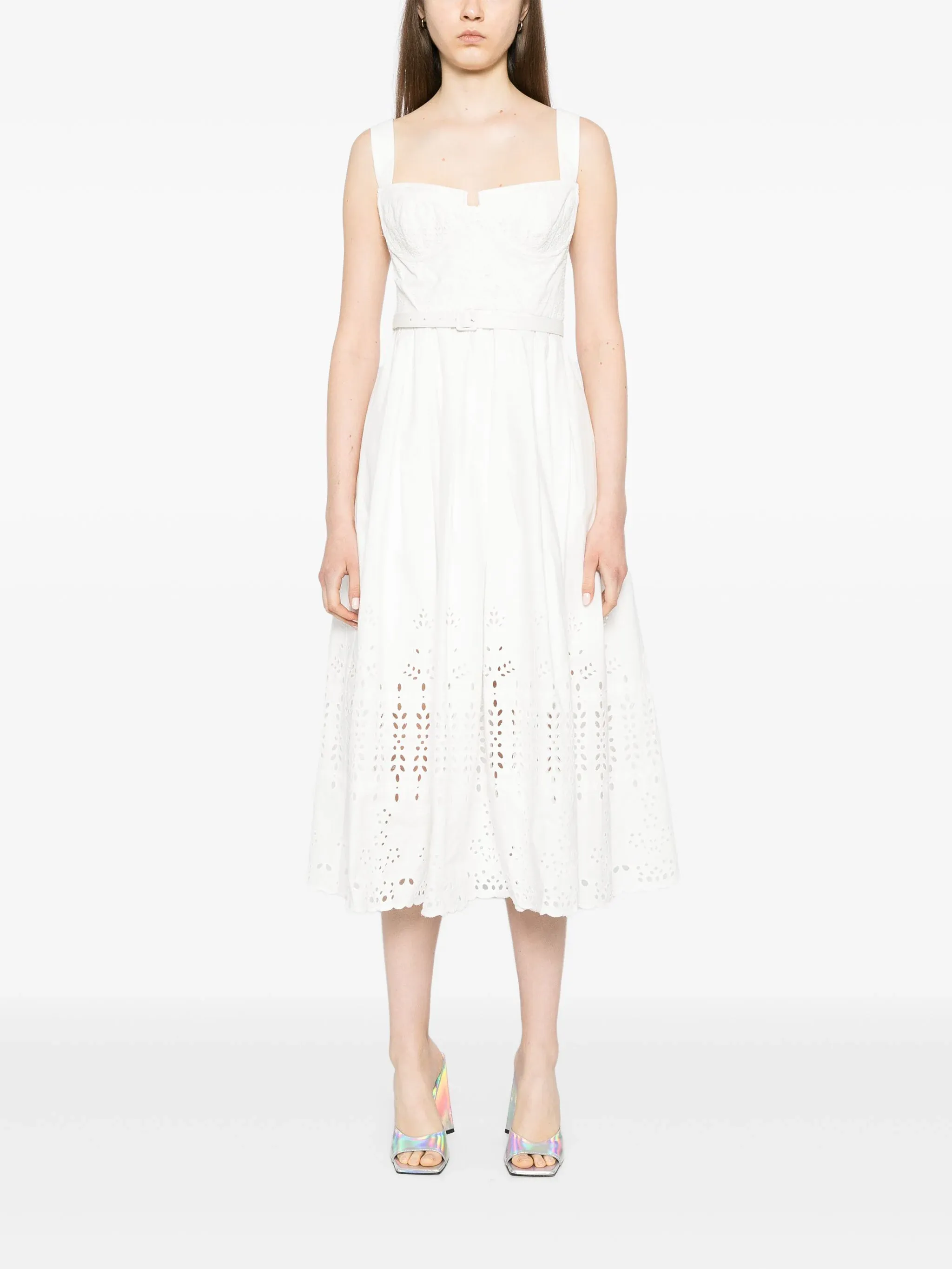 White Cotton Broderie Midi Dress