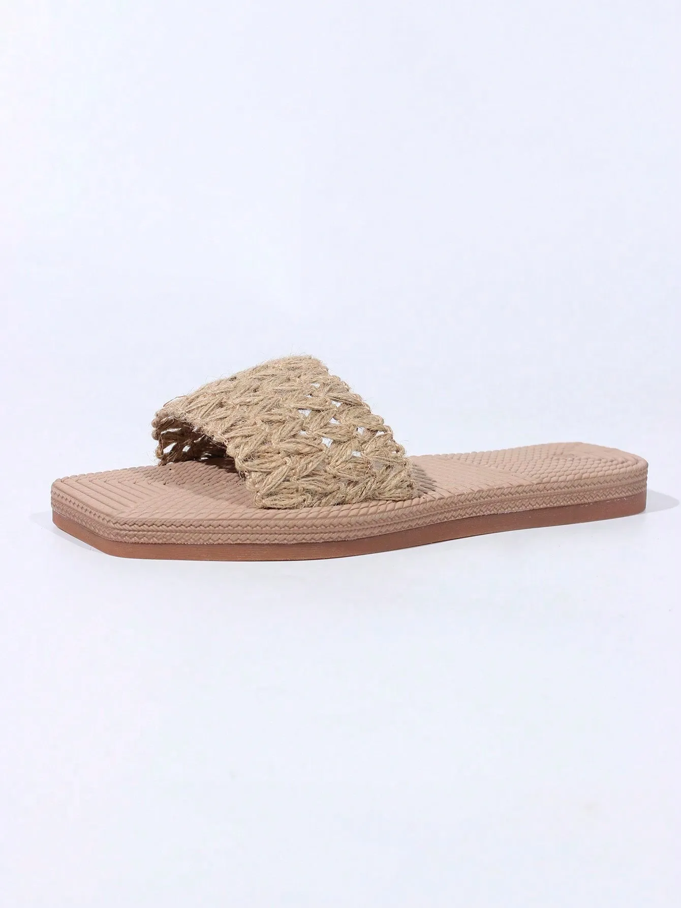 Women's Summer New Style Woven Straw Rope Slipper, Simple & Casual Outdoor Sandals, Comfortable Khaki Beach Shoes